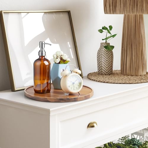 12 Inch Acacia Wood Round Tray, Wooden Decorative Bathroom Coffee Table Tray Centerpiece Candle Holder for Farmhouse Kitchen Dining Room Home Decor Coffee Table Decor and Accessories - Image 7