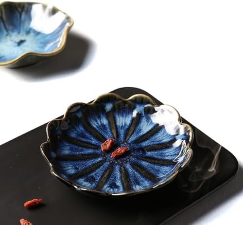 Ceramic Jewelry Dish Tray - 4-Leaf Clover Ring Holder Lotus Trinket Tray, Elegant Decorative Gift for Women (2Pcs Blue - Sunflower) - Image 3