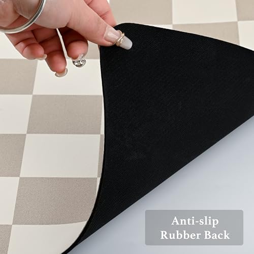 Ohocut Checkered Dish Drying Mat for Kitchen Counter, Coffee Bar Station Accessories, Retro Cute Aesthetic Modern Absorbent Drainer Mat Kitchen Drying Mat Easy Clean, Khaki 16" x 24" - Image 7