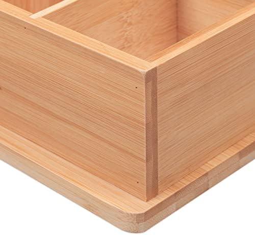 Relaxdays Bamboo Pencil Holder, Organiser for Desk, Bathroom and Office, 3 Compartments, Pen Box H x D: 14 x 24.5 x 14 cm, Natural, 90% 10% fibreboard, 14 x 24,5 x 14 cm - Image 7