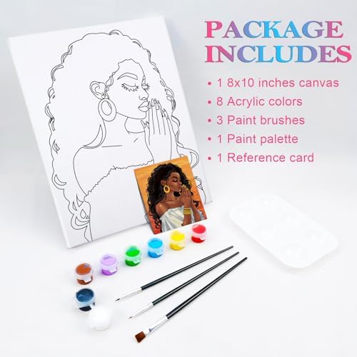 Nuberlic 8x10 Pre Drawn Canvas to Paint for Adults Sip and Paint Party Prayer Girl Blasian Lady Afro Americans Woman Christams Birthday Gift Painting Kits DIY - Image 7