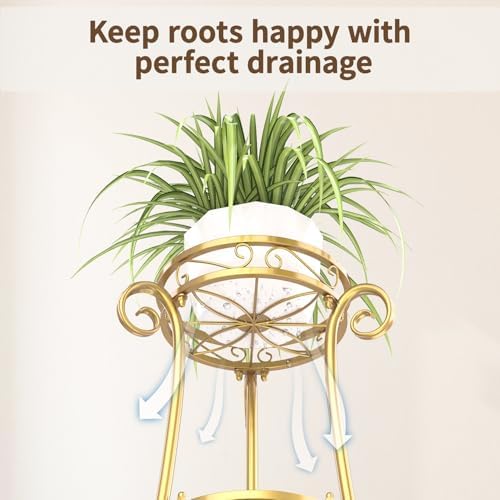 LASZOLA 3 Tiers Metal Corner Plant Flower Stand Tall Indoor Outdoor, Gold - Image 6