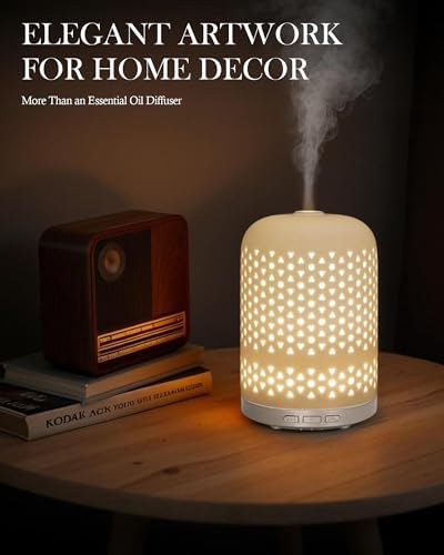 Onaboviva Essential Oil Diffuser, 2.4MHz Ultrasonic Cool Mist Aromatherapy Diffusers for Large Room, Ceramic Diffusers Decorative Aroma Diffuser, Quiet Air Diffusers for Home, Yoga, Spa, Room Decor - Image 6
