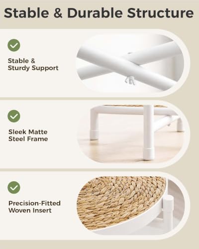 Bamworld Plant Stand Indoor Rattan Plant Table for Large Plants White - Image 7