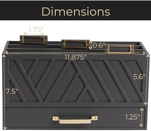 BLU MONACO | Grey Three-Tier Desktop Mail Organizer with Gold Label Holders & Drawer | Stylish Mail Holder and Countertop Document Storage for Home or Office - Image 6