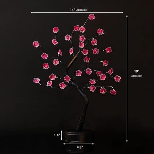 2 Pack Cherry Blossom Tree Lamp, 18inch 36 Led Bonsai Tree Lights, Battery/USB Operated Japanese Decor Night Lights for Teacher Appreciation Graduation Back to School Bedroom Home Gift, Warm White - Image 6