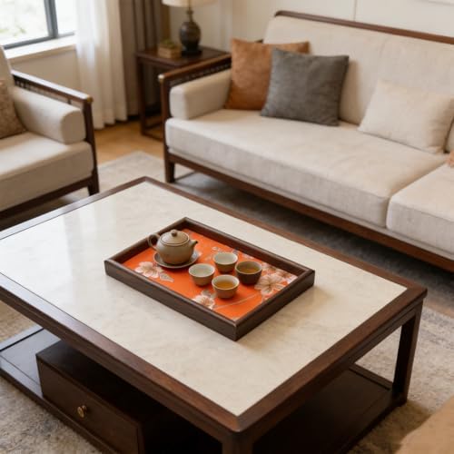 Wooden Valet Tray with Floral Base, Orange Vintage Blossoms - Image 5