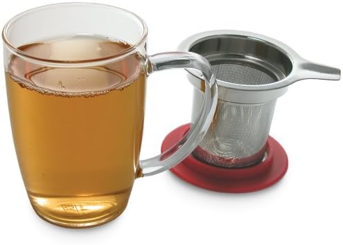 FORLIFE NewLeaf Glass Tea 16-Ounce Mug with Infuser and Lid, Red - Image 3