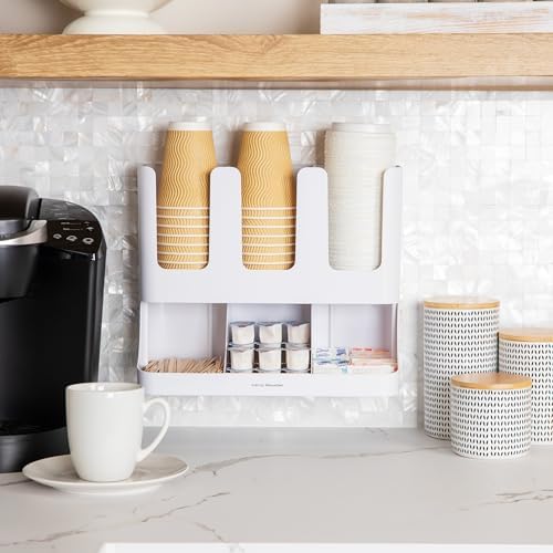 Mind Reader Cup and Condiment Station, 13 Inch Countertop Coffee Bar Organizer with 6 Compartments, Storage Caddy for Cups, Lids and Packets, Plastic, White - Image 6