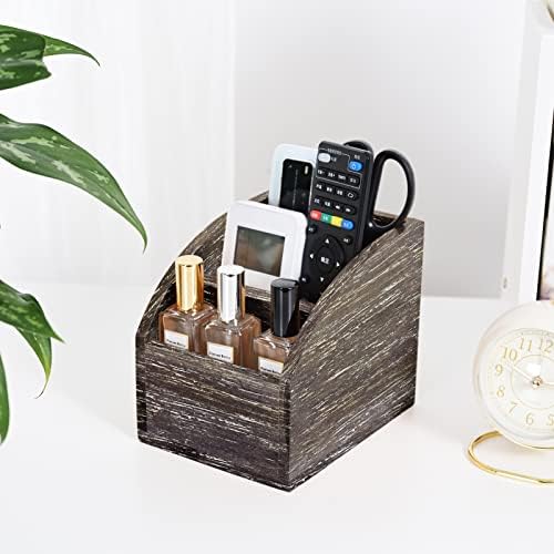 Rustic Brown Wooden Desk Organizer Farmhouse Wood Remote Control Caddy, Vintage 3 Slot Tabletop Desktop Office Supply Storage Rack Desktop TV Remote Control Holder Home Decor Office Supplies Storage - Image 7
