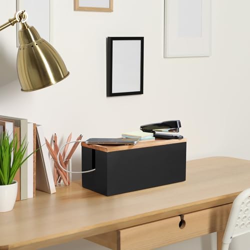 Bivvclaz Cable Management Box Medium, Wooden Cord Organizer Box for Desk, Floor, Office to Hide Extension Cords Power Stripes Surge Protectors Chargers Wires, Black - Image 7
