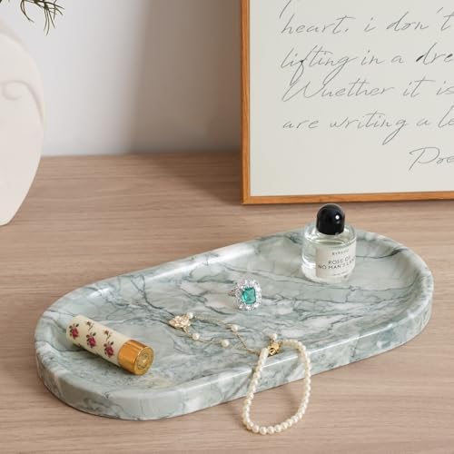 Koville Marble Bathroom Tray for Countertop, Vanity Tray Stone Trays for Decor, Natural Marble Decorative Tray for Dresser Organizer, Storage Trays for Perfume, Jewelry, Cosmetics(Retro Light Green) - Image 6