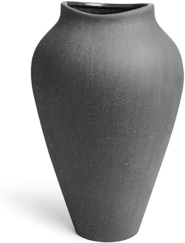 Ceramic Vase - Large 13.6 Inch Tall Floor Vase for Centerpieces, Farmhouse Flower Vases, Rustic Minimalist Home Decor for Living Room, Enterway, Wedding (Sandstone Dark Gray) - Image 7