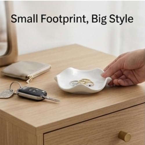 Elegant 5.3" White Ceramic Trinket Tray & Ring Holder Dish – Unique Wavy Decor, Jewelry Catchall, & Small Present for Mom, Sister, or Best Friend | Modern Vanity Accessory - Image 6