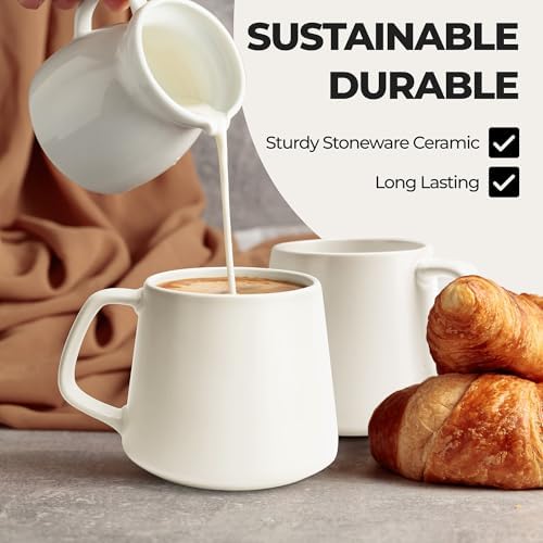MIAMIO - Coffee Mugs Set of 4, Ceramic (14oz) - Luxe (Cream White) - Image 7