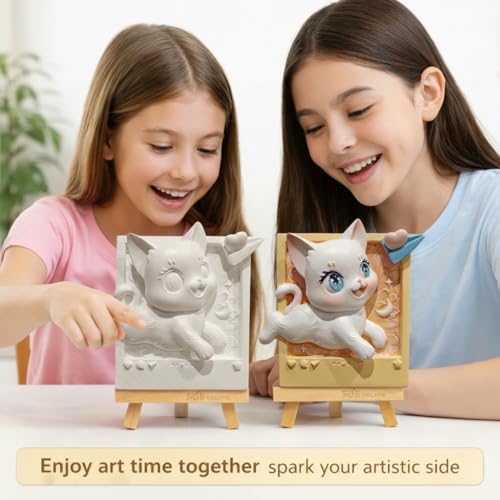 Dumblings 3D Painting Kit – DIY Coloring with Acrylic Paints & Brushes, Relaxing Mindful Craft for Home Decor or Fridge Magnet, Gift for Kids & Adults (3D Painting kit - Cat Catch Dream) - Image 7