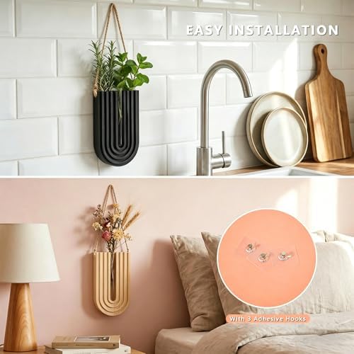 Wood Wall Planter Set of 3, Propagation Station with Glass Tubes, Boho Wall Decor Hanging Vase for Dried Flowers, Farmhouse Wooden Plant Holder for Living Room Bedroom, Rainbow U-Shaped - Image 7