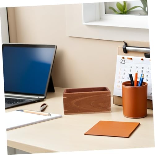 Rustic Brown Wooden Desk Organizer 7.9 X 3.8 X 3.2 Inches Rectangular Storage Box with Compartments for Office Supplies, Remote Controls, and Makeup Brushes, Decorative Wood - Image 7