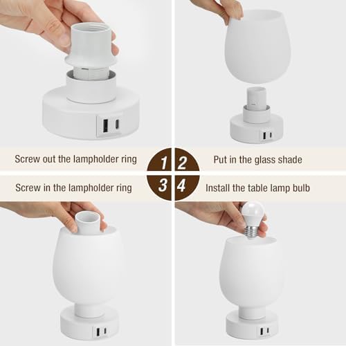 Touch Table Lamp for Nightstand - Bedside Lamp with USB C+A Charging Ports for Bedroom Living Room Night Stands, Desk Lamp with White Glass Shade for Small Spaces, 3 Way Dimmable, LED Bulbs, Gifts - Image 7