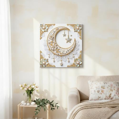 Xylzzuit Pearl Painting Kit with Frame All Inclusive 9.84x9.84IN DIY Gemstone Diamond Art Craft Supplies for Adults Beginners Craft Lovers Living Room Wall Desktop Decor Gift (Moon) - Image 7