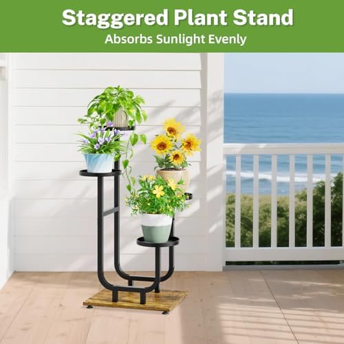 iDavosic.ly Plant Stand Indoor with Metal Trays, 4 Tier Shelf, Black Brown - Image 6