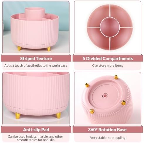 SKYDUE 360 Rotating Multipurpose Organizer - Cute Rotating Pen Holder with 5 Slots for Art Supplies, Office, School, Home - Image 6