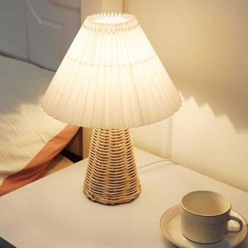 Bedside Night Lamp with Rattan Base, Vintage Style Soft Focus Light for Bedroom, Living Room, Nightstand, Tabletop, Reading Desk and Home Decoration - Image 7