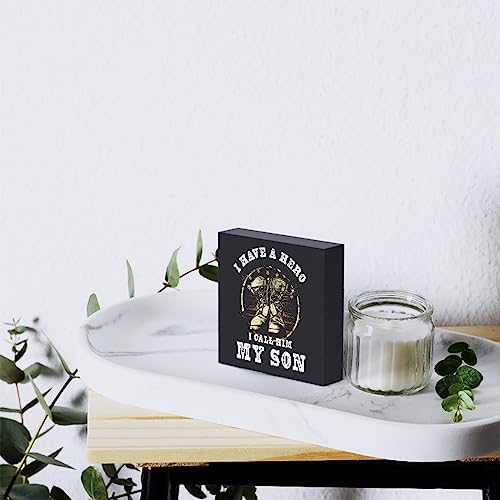 Woght Son Gifts Wooden Box Sign Plaque I have a Hero Call Him My Son Wood Box Sign Rustic Art Home Shelf Desk Decor 5 X 5 Inches - Image 6