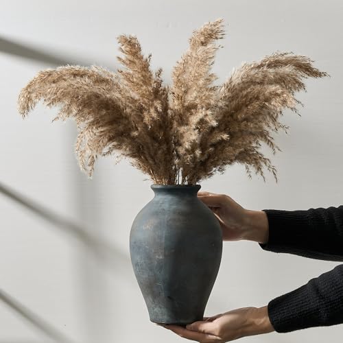 SIDUCAL Ceramic Vintage Flower Vase | 9 Inch Large Pottery Rustic Farmhouse Boho Vase for Home Decor, Table, Living Room, Bathroom, Coffee Desk, Shelf, Mantel Decoration, Wedding, Bronze - Image 7