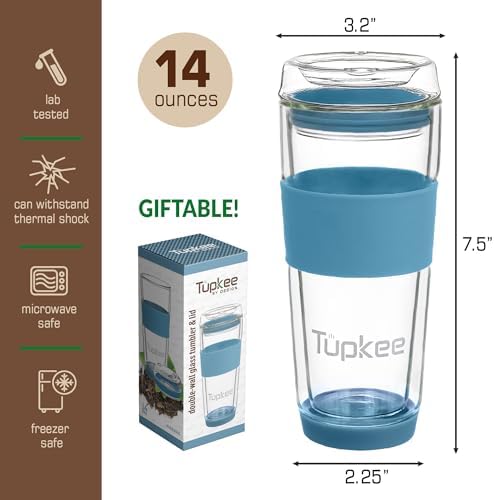 Double Wall Glass Tumbler, 14-Ounce Glass Travel Coffee Mug - 2 Pack - Image 6
