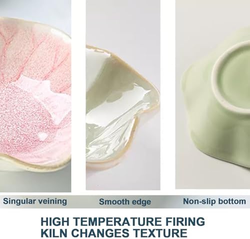 2 Pack Lotus Leaf Shape Ceramic Jewelry Tray - White, Pink - Image 7