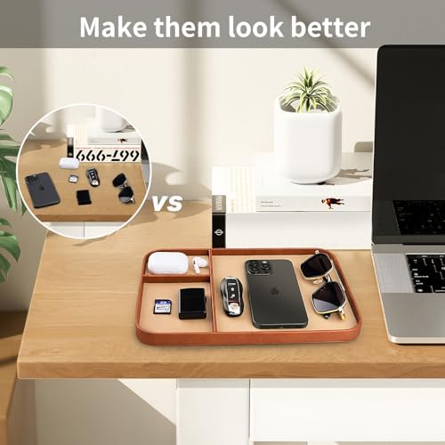 SENEN Leather Tray, Stylish and Organized Multifunctional Tray, for Table Entryway, Premium PU Leather, Catchall Tray for Keys, Watch, Wallet, Jewelry, and More (Brown Frame) - Image 7