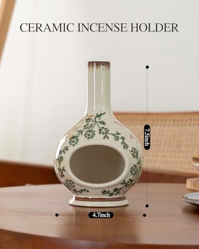 Handmade Ceramic Incense Holder,Stick & Backflow - Sage Holder for Burning ,Meditation Accessories,Easily Grab All Incense Ash (Green and Beige) - Image 6