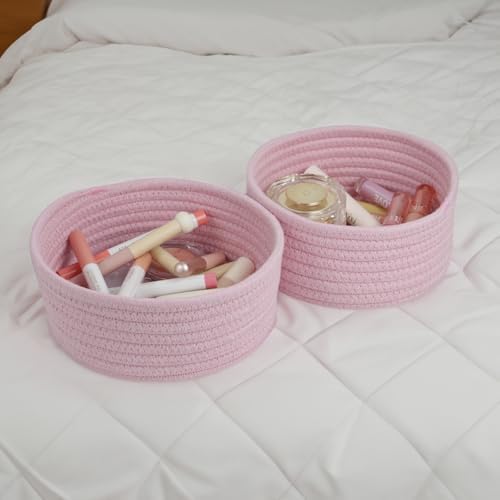 Small Woven Cotton Rope Baskets, Set of 3, Pink - Image 7