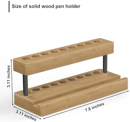 Wooden Pen Holder for Desk, Solid Wood Pen Display Stand with 9 Slots - Image 6