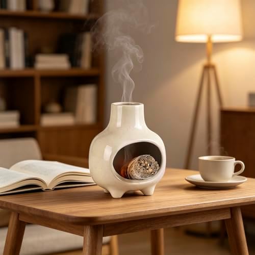 Ceramic Palo Santo Holder, Smudge Bowl Burner with Feet and Chimney Handcrafted, Ash Catcher for Sage, Incense Cones & Candles, Palo Santo Sticks, for Home, Meditation & Spiritual Ceremony (Beige) - Image 6