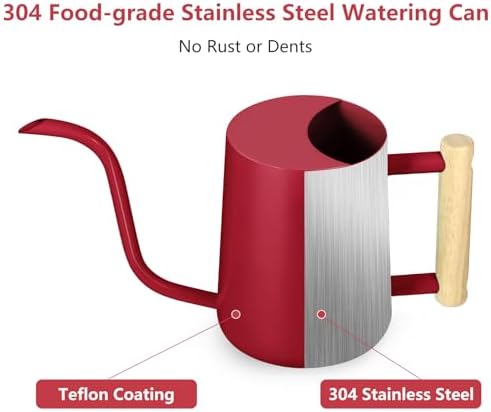 Watering Can Indoor Plants, 35oz Small Stainless Steel Metal Watering Can Modern Decorative Watering Pot with Long Spout for Indoor House Plant Bonsai Garden Flowers (Red) - Image 7