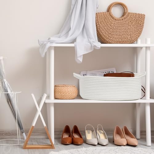 Woven Cotton Rope Storage Basket with Handles, White, 13.5 Inch - Image 7