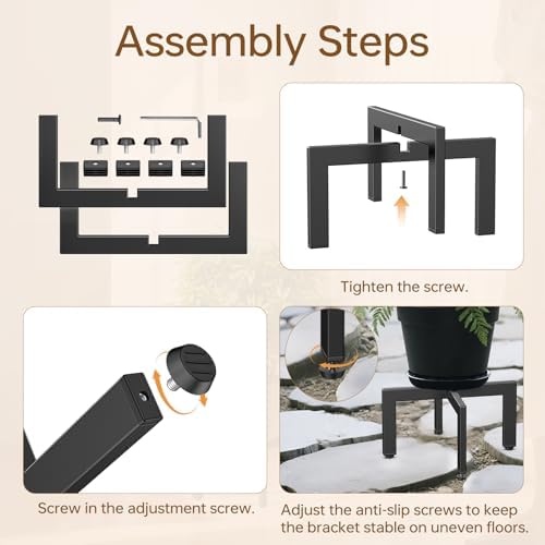Metal Black Short Plant Stand With Adjustable Leveling Feet - Image 6