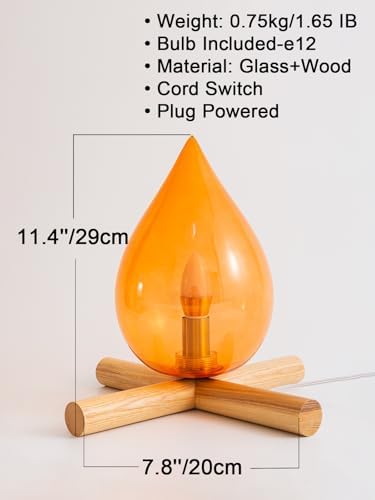 HEQET Campfire Table Lamp, Funky Lamps Cute Orange Glass Shade with Wooden Base, Unique Novelty Retro Cozy Night Light for Bedroom, Living Room, Or Cabin Decor – Warm Ambient Vintage Lighting - Image 7