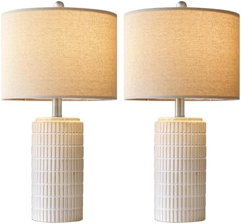 PoKat 24" Modern Ceramic Table Lamps Set of 2 for Bedroom, White Bedside Lamps for Night Stands, Farmhouse Desk Decor Nightstand Table Lamps for Living Room End Table Beige - Image 7