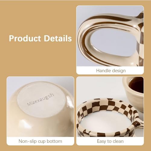 6.8oz Irregular Ceramic Coffee Mug, Brown Checkered - Image 6