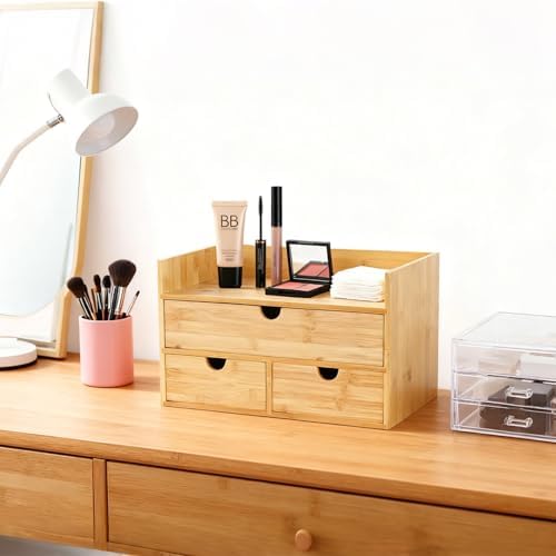 Desk Organizer with Drawers - Bamboo Desktop Organizer for Office Home Makeup Vanity Shelf, Stackable Storage Drawers Box for Desk Organization, No Assembly Required - Image 6