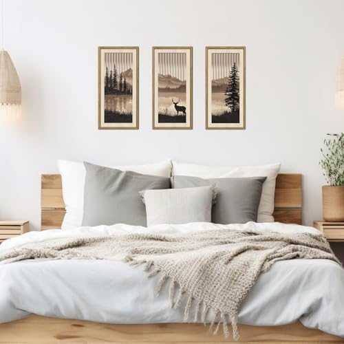 HPNIUB 3PCS Jungle Animals Wall Decor,Rustic Mountain Forest Wooden Sign for Living Room,Silhouette Abstract Deer Pine Tree Hanging Wood Plaque Wall Art Nature Wall Sculpture for Home Office(8x16Inch) - Image 6