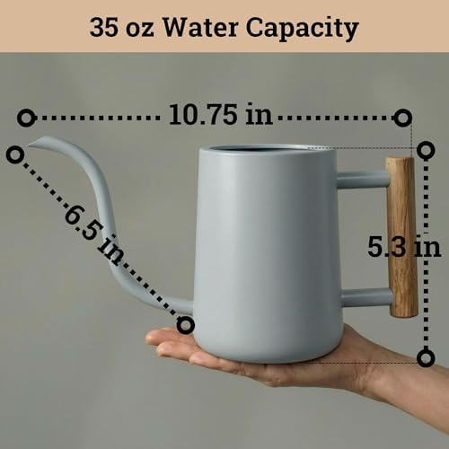 Metal Small Indoor Watering Can with Long Spout & Real Wood Handle, 35oz - Image 6