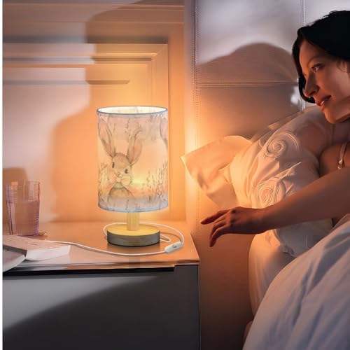 Fustylead Cute Bunny Wearing Pink Bow Table Lamp for Bedroom USB Port Lamps Small Accent Table Lamp Nightstand Lamp Sturdy Linen Shade Wooden Base Decorative Lamps for Bedside Reading|Kids|Dorm|Home - Image 7
