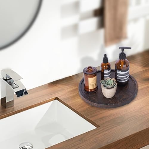 Round Decorative Tray Farmhouse Kitchen Decor Soap Dish, 10" Dark Brown - Image 7