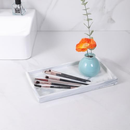 Bathroom Vanity Tray - 11'' Ceramic Rough-Textured Rectangle Countertop Tray, Heavy-Duty Organizer Plate for Perfume, Jewelry, Candles, Soap Dispenser, Kitchen Decorative Trays, Marble White - Image 7