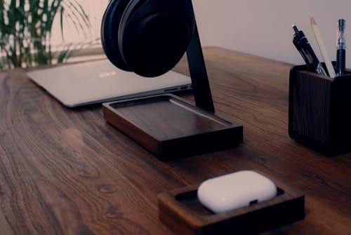 Walnut Desk Tray with Pen Holder Set, Solid Wooden Desk Drawer Organizer for Keys, Pen, Watch, Airpods, Earbuds, Cool Valet Tray for Men - Image 7