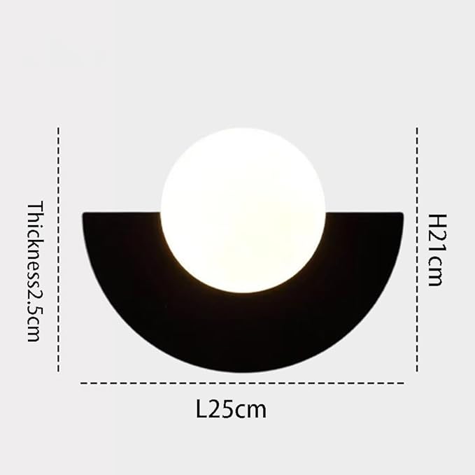 Modern Minimalist Half Moon LED Wall Sconce, Frosted Glass Globe Wall Light 3 Color Dimmable Metal Wall Light for Bedroom Living Room Study Accent Lighting